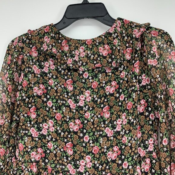 Zara Dress Black Floral Print 3/4 Sleeve V Neck Mini Lined - Picture 12 of 13